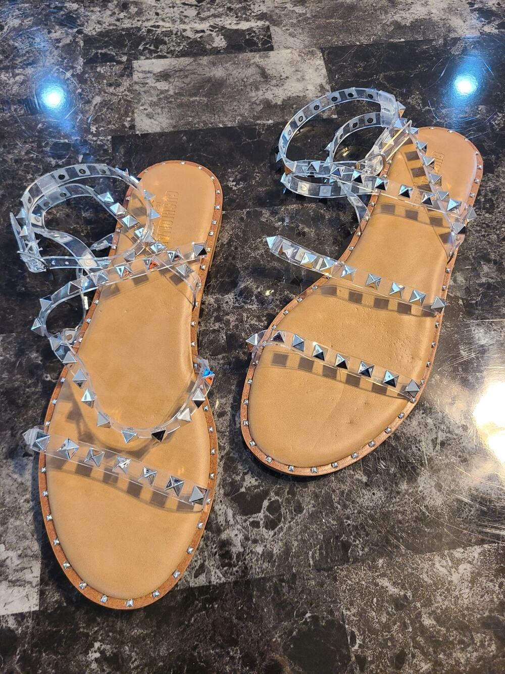 Cushionair 8.5 women's clear pvc studded strappy Talia sandals